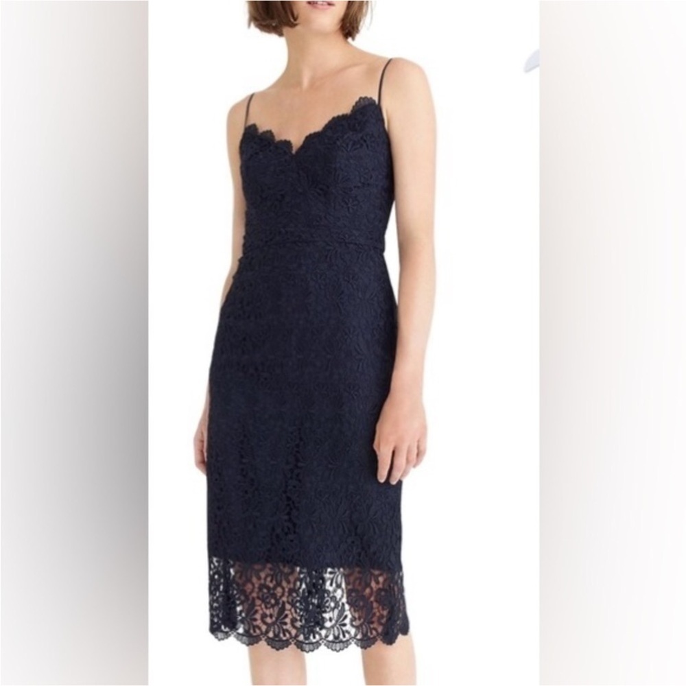 J Crew navy lace slip dress